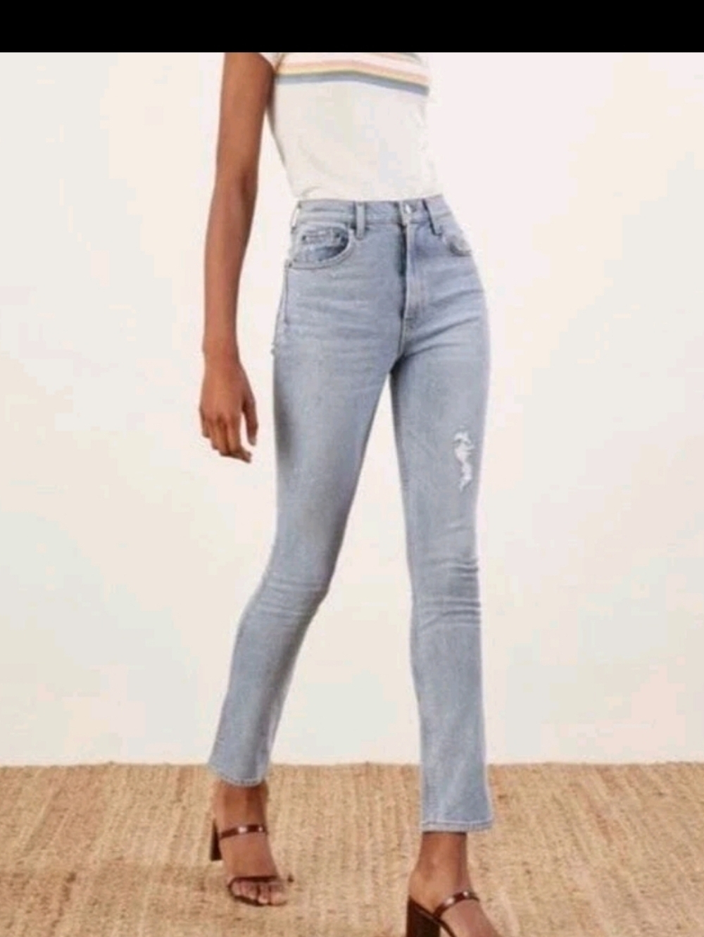 Reformation Hepburn Jeans High Rise Women's Ibiza Wash Distressed sz 28.